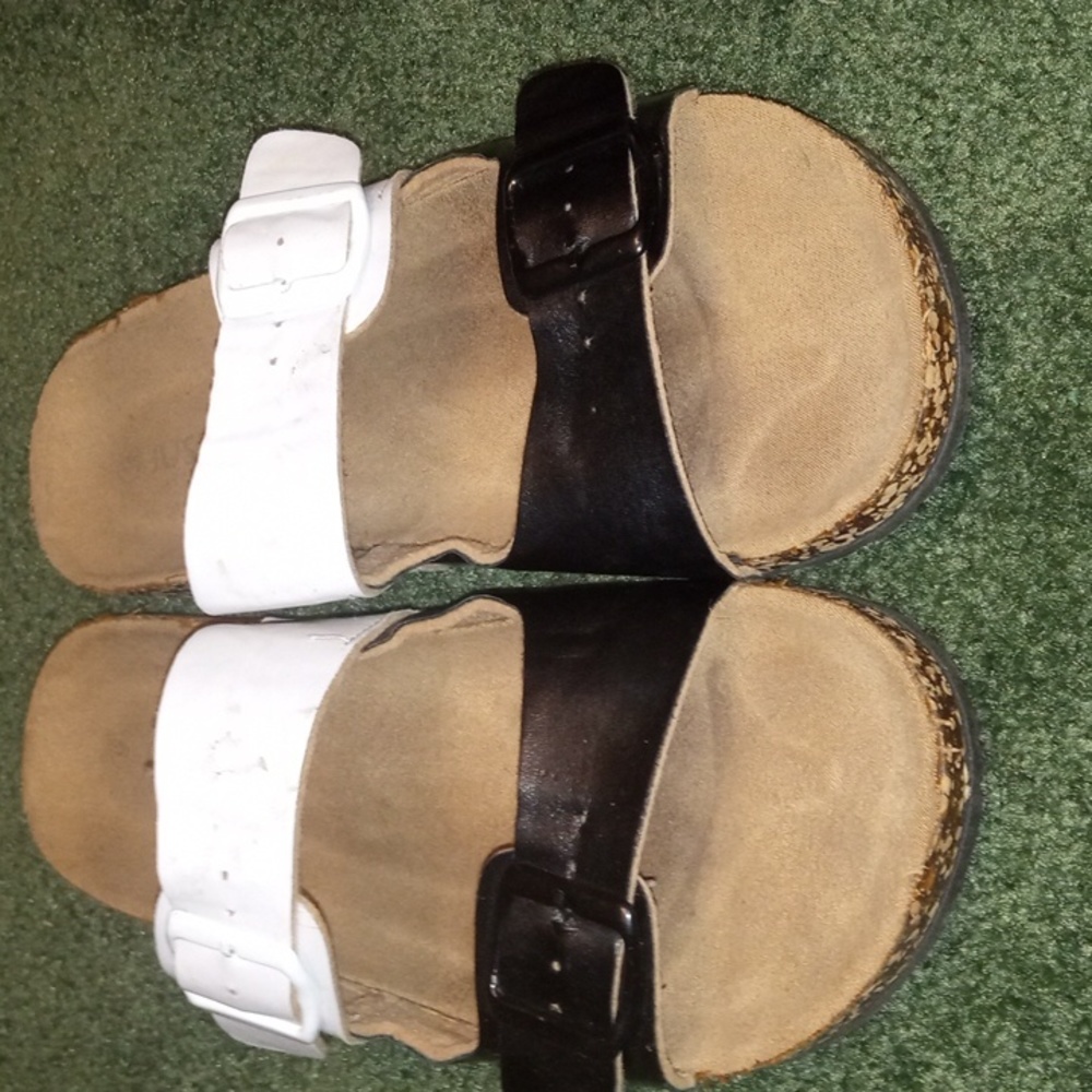 Black and white sandals